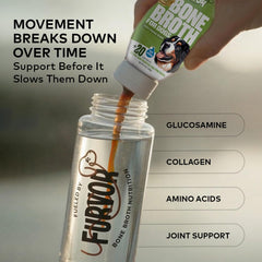 Furvor Beef Mobility Bone Broth bottle open shows premium ingredients.