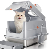 Fusblom stainless steel cat litter box lid top view shows high sides for reduced scatter