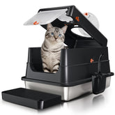 Fusblom stainless steel litter box with lid and flip-top for easy cleaning.