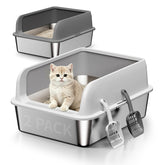 Fusblom two-pack stainless steel cat litter box with lid, ideal for multi-cat homes and easy care.