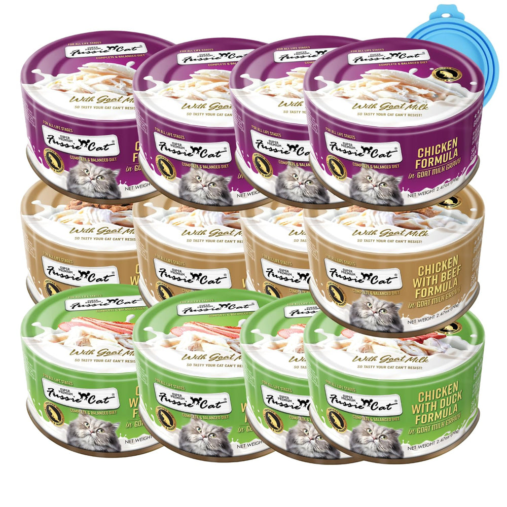 Fussie Cat Goat Milk Wet Food pack with creamy texture appealing to picky eaters.