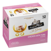 Fussie Cat Premium Chicken with Tuna in Gravy pouch pack front, convenient complete meal option.