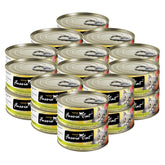 Fussie Cat Premium Tuna with Shrimp in Aspic can, appetizing protein boost for all life stages.