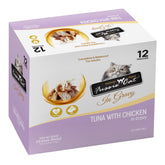 Fussie Cat Premium Tuna with Chicken in Gravy, pouch open showing chunky morsels and gravy for hydration