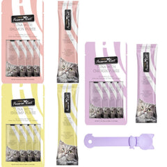 Fussie Cat tuna puree salmon tubes offer a savory option for picky eaters.