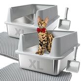 FUTAM 2-pack XL stainless steel litter box open top for easy scooping