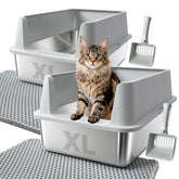FUTAM 2-pack XL stainless steel litter box with open top for quick scooping.