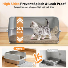 FUTAM low-entry stainless steel litter box ideal for kittens