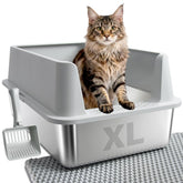 FUTAM XL open-top stainless steel litter box for quick scooping and maintenance.