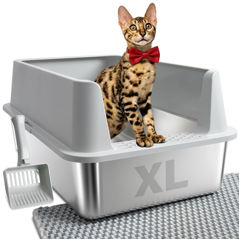 FUTAM XL stainless steel litter box open-top design allows quick scooping and cleaning.