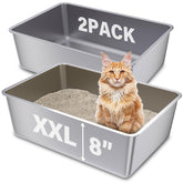FUTAM XXL stainless steel litter box, top view, non-stick surface for easy cleaning.