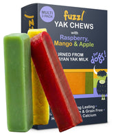 Fuzzl Yak Chews box three Raspberry Mango Apple for dogs