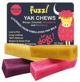 Fuzzl Yak Chews mango-pack: long-lasting natural protein for dogs.
