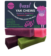 Fuzzl Yak Chews multi-flavor pack front, a natural, long-lasting dog chew