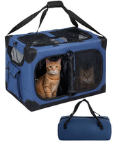 FuzzyNest XL cat carrier for two cats, open front view with calm cats