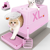 FZGhome stainless steel litter box with pink lid, durable and easy to clean