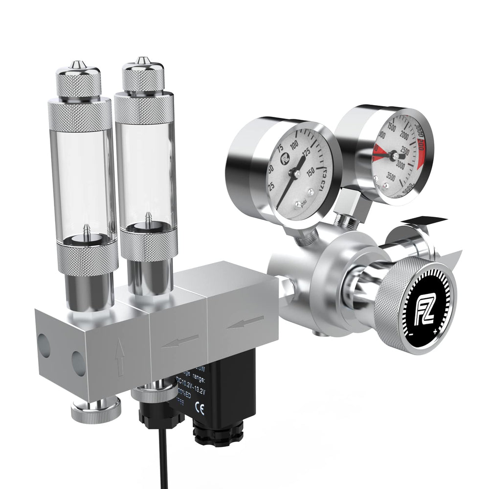 FZONE Pro Series regulator front view showing dual-stage stability for CO2 delivery.