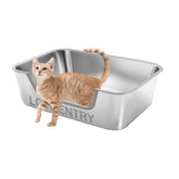 FZZOR stainless steel cat litter box with low-entry for easy access.