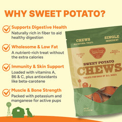 USA-made on a family farm for Gaines Family Farmstead sweet potato chews.