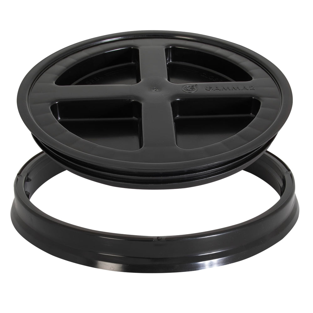Gamma Seal Lid on a bucket demonstrates airtight storage for pantry essentials.