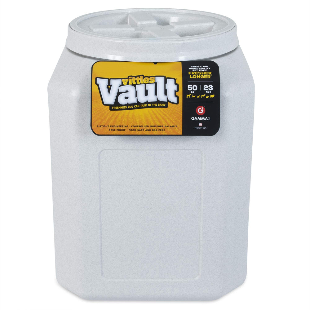Gamma2 Vittles Vault sealed lid keeps kibble fresh and pest-free.