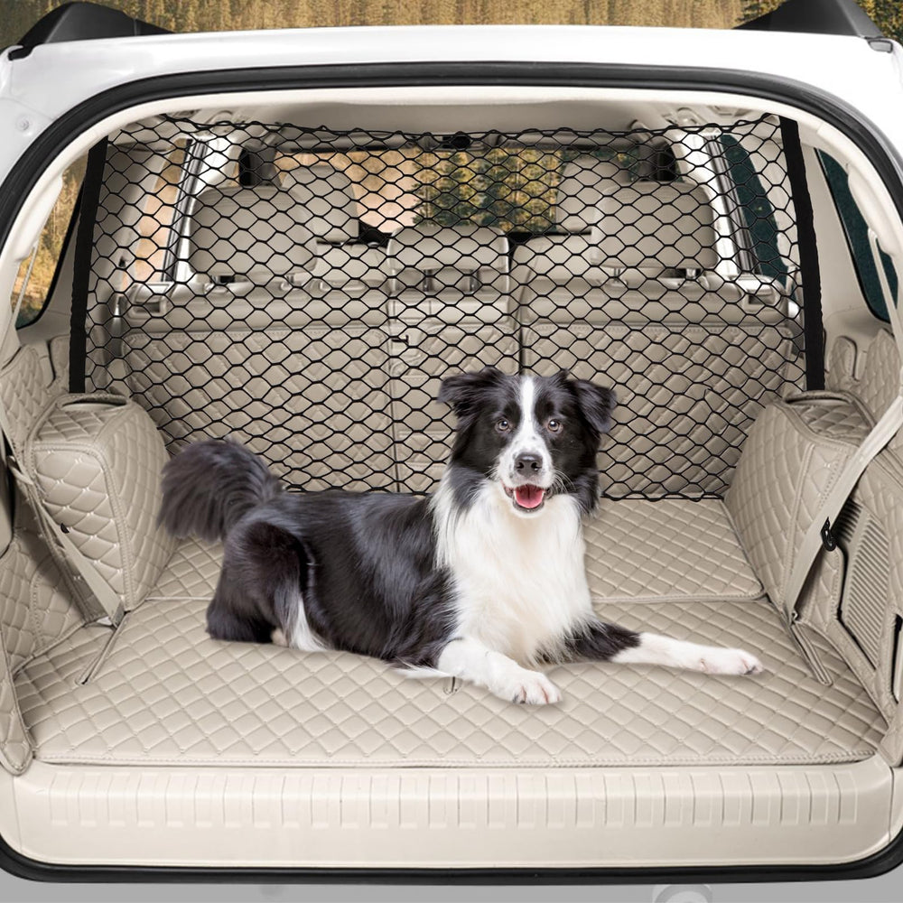 GAOSPD dog car net barrier keeps pets safely contained in back seat during trips.