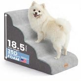 Gardner Pet 4-step curved dog stairs in use on a bed for easy access.