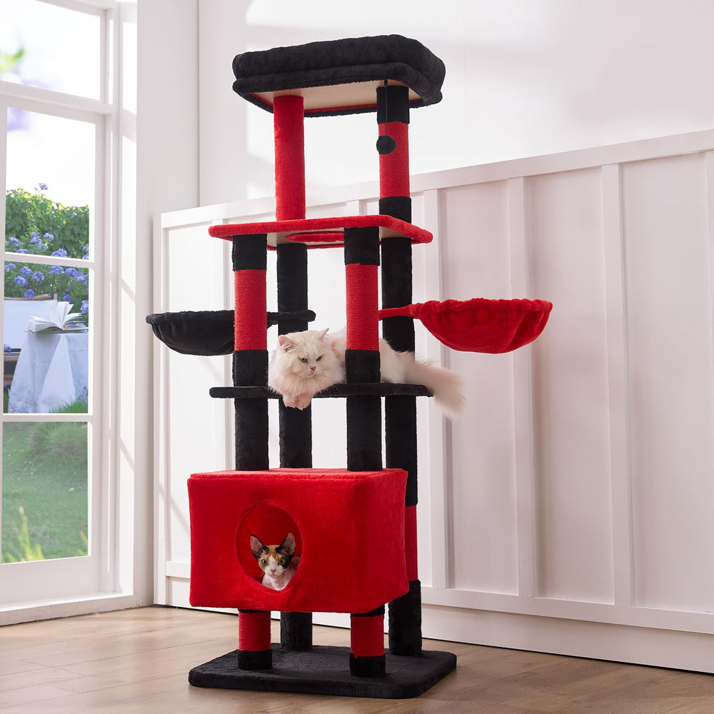 Gardner Pet 65in cat tree front view shows sturdy MDF frame for large cats