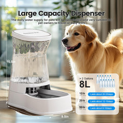 Gardner Pet gravity-refill-system shows steady hydration for pets all day.