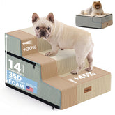 Gardner Pet 3-step beige dog stairs with comfortable cover for easy couch access