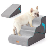 Gardner Pet 3-step stairs on sofa provide easy couch access for small dogs.