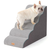 Gardner Pet curved 5-step dog stairs promote gentle ascent for small dogs.
