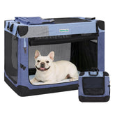 Gardner Pet soft collapsible crate blue closed view for small dogs.