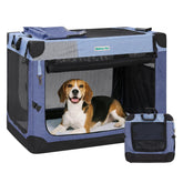 Gardner Pet soft collapsible crate in blue folded for travel storage