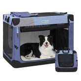 Gardner Pet soft collapsible crate in blue, portable travel-ready design.
