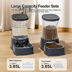 Gardner Pet water dispenser tank detail highlights large 1-gallon capacity for all-day hydration.