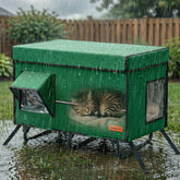 Gardner Pet X-Large Cat House front view shows a durable metal frame for outdoor shelter