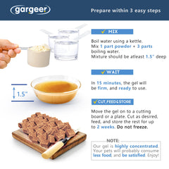 Gargeer boiling-water gel activation shows easy prep and moist texture.
