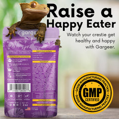 Gargeer complete crested gecko food dry powder packaging for easy mixing.