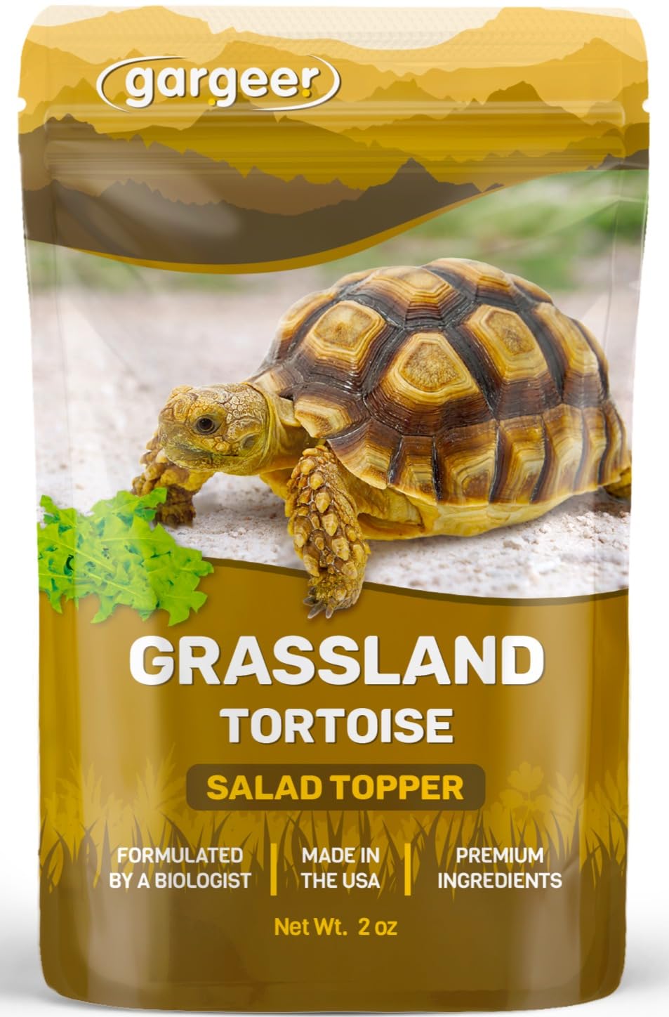 Gargeer Desert Grassland Topper bottle ready for sprinkling on tortoise meals