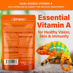 Gargeer Vitamin A Plus jar label notes USA-made quality for reptile nutrition.