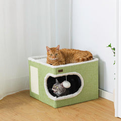 Garnpet cat bed closeup showing cave entrance and plush interior for snuggle times.