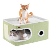 Garnpet cube cat bed closeup showing private cave and plush interior.