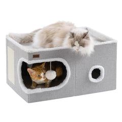 Garnpet cat bed cube house gray with cozy cave for indoor cats