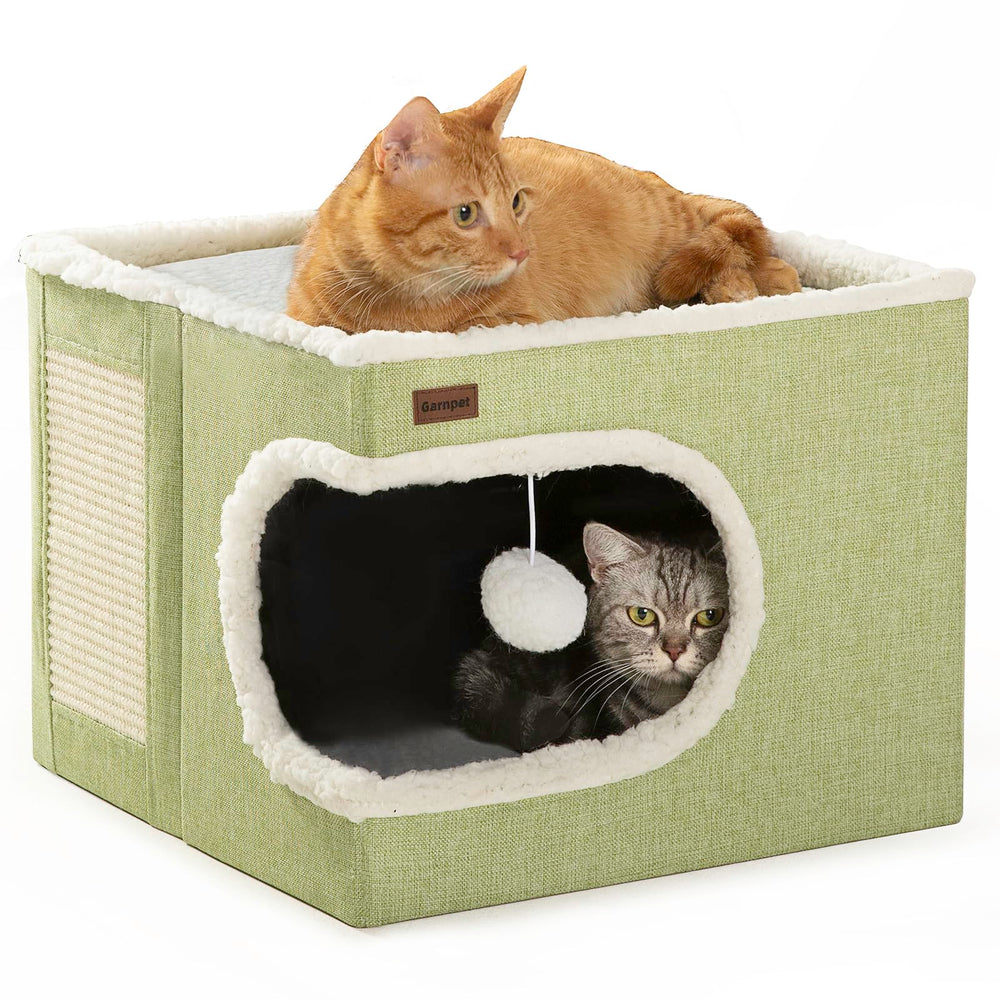 Garnpet cat bed cube house green with cozy cave design for indoor cats.