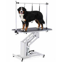 Garvee hydraulic grooming table with a sturdy steel frame supports heavy dogs.