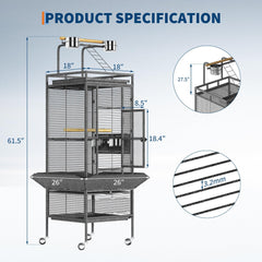 Garvee metal bird cage with natural perches supports restful pauses.