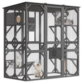 GarveeLife 70in walk-in catio wood-frame close-up, highlighting sturdy construction for safe viewing.