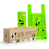 G.A.S certified compostable dog poop bags with handles for easy disposal on walks.