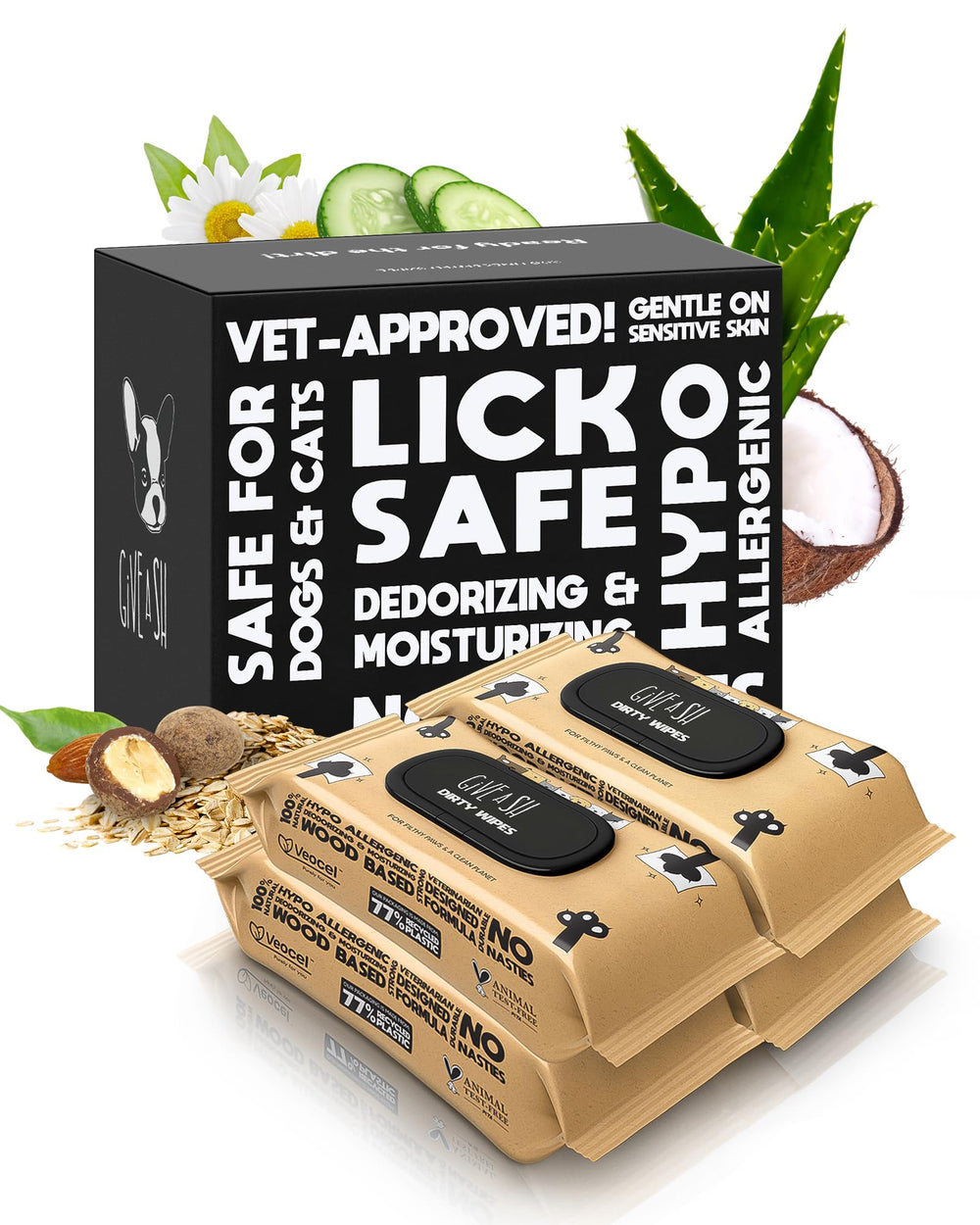 G.A.S lick-safe daily pet wipes in a 400-pack for convenient care.